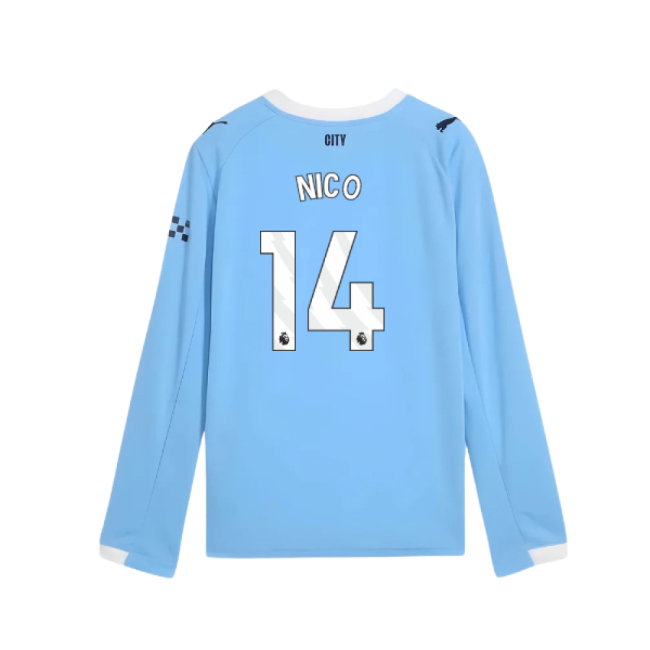 2025-2026 Man City Long Sleeve Home Shirt (Kids) (Nico 14)-SoccerKits Hub | Buy Soccer Jerseys Online